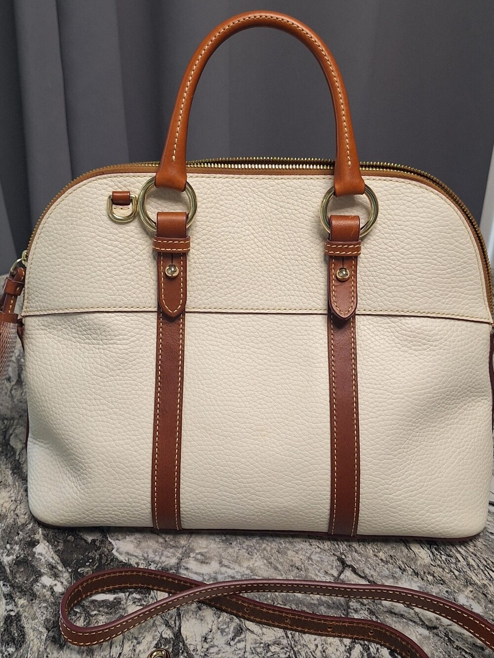 Dooney and Bourke Pebble Leather Aubrey Satchel, EUC, BONE - Picture 2 of 13